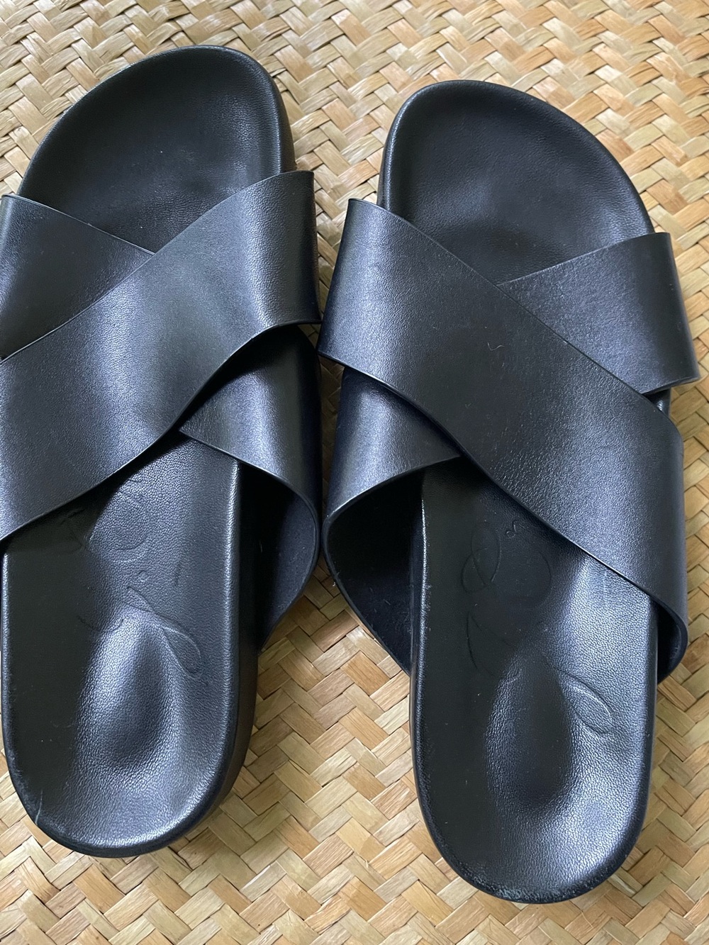 J. Crew Cypress Criss Cross Sandals Slides Women's size 7 Black Leather New